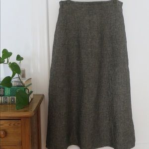 Flax Gray Natural 100% Linen Midi Skirt, M